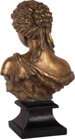 Bust decorativ din polirășină, auriu, chip de femeie în stil antic grecesc, pe soclu negru, finisaj antichizat, 42,8 x 25,5 x 16,5 cm, „Athena”