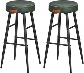 Set 2 scaune bar, 51.6 x 51.6 x 76.2 cm, piele ecologica / metal, verde / negru, Vasagle