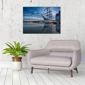 Tablou pe sticlă cu barcă cu pânze (70x50 cm)