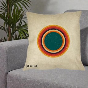 Perna Decorativa Retro Cerc Concentric Geometric Vintage, 40x40 cm, Crem, Husa Detasabila, Perna Inclusa, BEKZ®