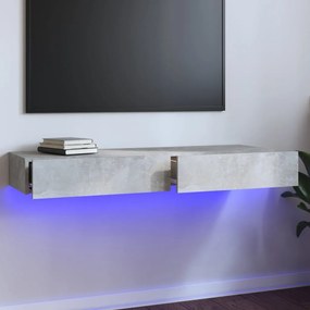 Comoda TV cu lumini LED, gri beton, 120x35x15,5 cm