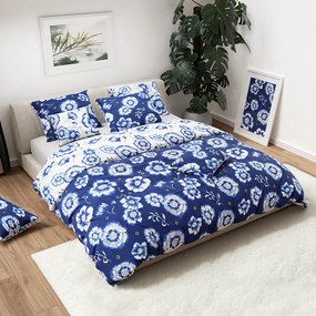 Lenjerie de pat din bumbac albastru BLUE FLOWER Dimensiune lenjerie de pat: 80 x 80 cm | 140 x 200 cm