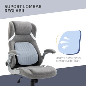 Scaun de Birou Vinsetto Ergonomic din Țesătură Efect In, cu Spumă de Cauciuc și Cadru din Oțel, Înălțime Reglabilă, 68x76x109-117cm, Gri | Aosom România