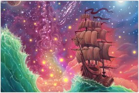 Tablou - Cerul spațial cu navă (90x60 cm)