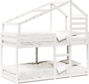 vidaXL Pat supraetajat cu acoperiș, alb, 75x190 cm, lemn masiv de pin