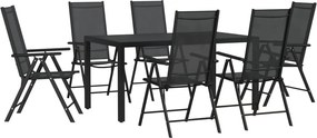 vidaXL Set mobilier pentru grădină, 7 piese, negru, aluminiu