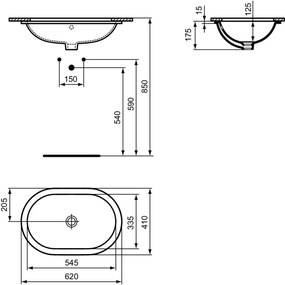 Lavoar incastrat sub blat alb 62 cm, oval, Ideal Standard Connect