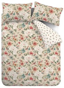 Lenjerie de pat bej pentru pat de o persoană 135x200 cm Pippa Floral Birds – Catherine Lansfield