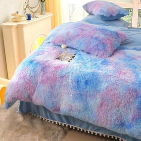 Lenjerie de pat super pufoasa, pat 2 persoane, 6 piese, bleu / roz, LLJ-24