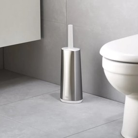 Perie de toaleta Joseph Joseph Flex 70517, Cap flexibil in forma de D, Otel inoxidabil, Alb/Inox