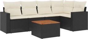 vidaXL Set mobilier de grădină cu perne, 6 piese, negru, poliratan
