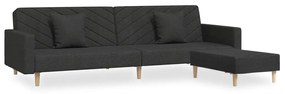 3081821 vidaXL Canapea pat cu 2 locuri, cu 2 perne și taburet, negru, textil