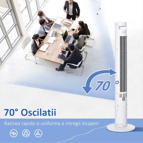 HOMCOM Ventilator de Turn cu Panou LED, 3 Viteze, 4 Moduri, 45W, Telecomandă, Alb | Aosom Romania