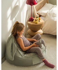 Fotoliu puf pentru copii verde mentă cu tapițerie din catifea Bunny – Wigiwama