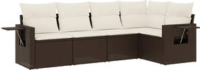 vidaXL Set canapele de grădină cu perne, 5 piese, maro, poliratan