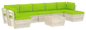Set mobilier gradina din paleti cu perne, 8 piese, lemn molid verde aprins, 4x colt + 2x mijloc + masa + suport pentru picioare, 1