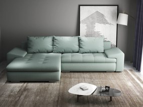 Colțar extensibil dumonde cu ladă de depozitare si sezut confortabil din spuma high-density, Leonardo Enjoy Mint 260x185 cm