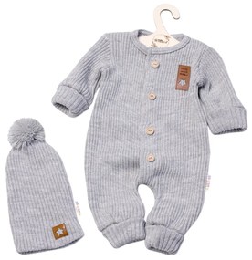 Baby Nellys 2-dílná a stabilit Tricotat în general STEA + capac Fabricat manual, gri 56-62 (0-3 m)