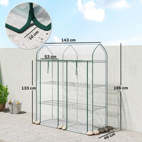 Outsunny Seră pentru Balcon cu 3 Rafturi și 2 Uși Rulabile, Cadru din Oțel și Husă PVC, 143x46x165 cm, Transparentă | Aosom Romania