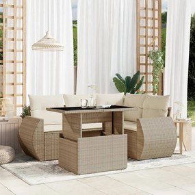 vidaXL Set canapele de grădină cu perne, 5 piese, bej, poliratan