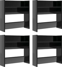 vidaXL Pantofare de perete, 4 buc., negru extralucios, 60x18x60cm, PAL