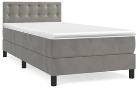 3141521 vidaXL Pat box spring cu saltea, gri deschis, 90x200 cm, catifea