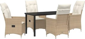 vidaXL Set de masă pentru grădină cu pernă 5 pcs Bej poliratan