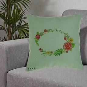 Perna Decorativa Coroana Florala Acuarela, 40x40 cm, Verde, Husa Detasabila, Perna Inclusa, BEKZ®