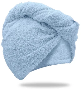 Prosop turban albastru deschis cu uscare rapida, 100% bumbac