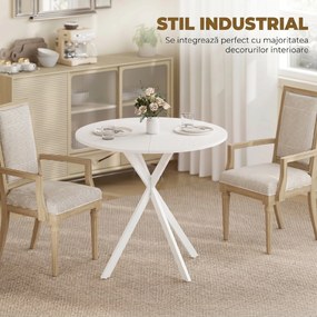 HOMCOM Masă Da Dining Rotund Stil Industrial Con Picioare în X Ø80x75 cm | Aosom Romania