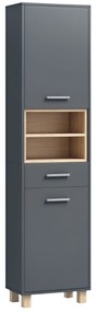 HOMCOM Coloană de Baie cu Sertar, Dulapuri și 2 Rafturi Deschise, Mobilier cu Spațiu de Depozitare, 40x24x160 cm, Gri | Aosom Romania