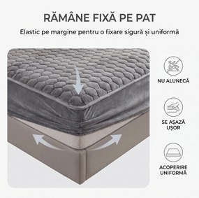 Set lenjerie de pat plusata, husa cu elastic si 2 fete de perna, Gri