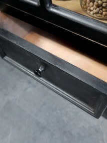 Vitrina din lemn masiv si MDF, cu 2 usi si 2 sertare, aspect vintage