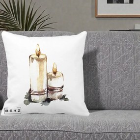 Perna Decorativa Lumanari Acuarela Iarna, 40x40 cm, Alba Mata, Husa Detasabila, Perna Inclusa, BEKZ®