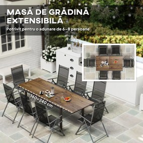 Outsunny Masă Extensibilă pentru Terasă cu Margini din aluminiu, 160/240x90x74 cm, Maro | Aosom Romania