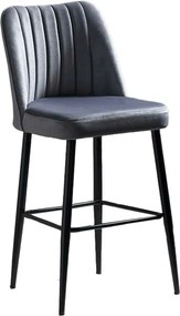 Set 2 scaune bar VENTO, gri/negru, stofa catifelata/metal, 49x45x99 cm