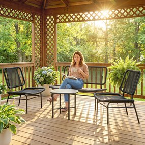 Outsunny Set Mobilier Grădină Ratan 4 Piese, Canapea pentru Exterior cu Măsuță Metalică, Negru | Aosom Romania