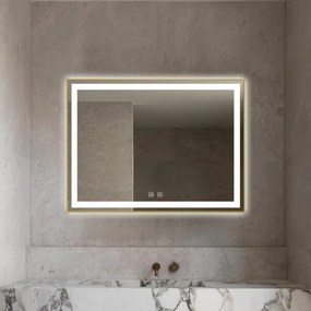 Oglindă Baie LED și Dezaburire Elit's Premium cu Senzor Touch, Lumina Rece, Caldă și Neutră, 80x60cm, cu rama Bronz Antichizat