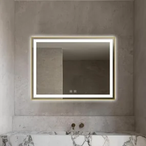 Oglindă Baie LED și Dezaburire Elit's Premium cu Senzor Touch, Lumina Rece, Caldă și Neutră, 80x60cm, cu rama Bronz Antichizat