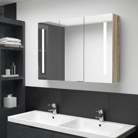 326529 vidaXL Dulap de baie cu oglindă și LED, stejar, 89x14x62 cm