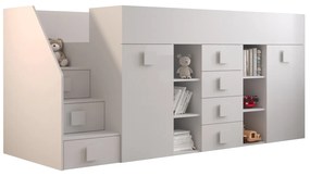 Pat multifuncțional 90 cm Toreno 3 (Alb + alb lucios + mânere alb lucios) (S). 1083329