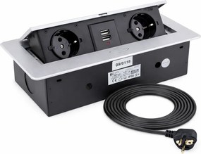 Priză încorporabilă în blat Kombibox Design Light, 2 prize Schuko, 2 USB, aluminiu, 266 x 133 cm Metal, Aluminiu, L:266 mm; l:133 mm
