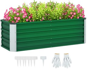 Outsunny Pat de Grădină Ridicat Fără Fund, din Oțel, cu 2 Zone de Cultivare, 125x47x40 cm, Verde | Aosom Romania