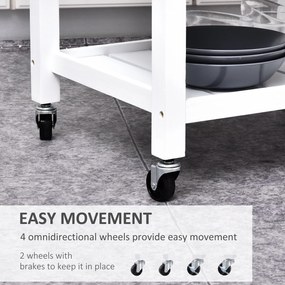 Carucior de bucatarie HOMCOM din lemn alb 65x48x90cm | Aosom RO