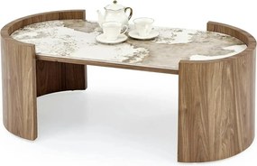 Masuta cafea NICOSIA, bej/nuc, piatra sinterizata, 121x61x45 cm