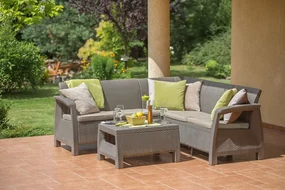 Canapea modernă de colț CORFU RELAX cappuccino + perne nisip