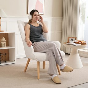 HOMCOM Scaun de living din material bouclé, scaun capitonat și umplut cu picioare din lemn, 71 x 74 x 96 cm, bej | Aosom Romania