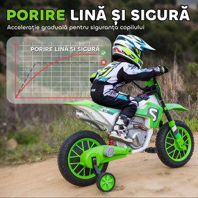 HOMCOM Motocicleta Electrica Copii 3-5 Ani 12V Baterie Recarregabil Rotite Verde | Aosom Romania