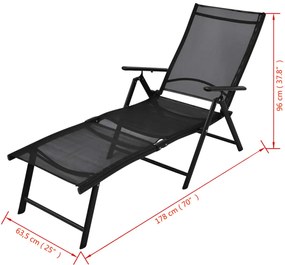 Sezlong de plaja pliabil, negru, aluminiu