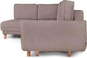Colțar taupe extensibil/cu spațiu de depozitare cu tapițerie din catifea reiată (cu colț pe partea dreaptă/în formă de ”L”) Tori – Bonami Selection